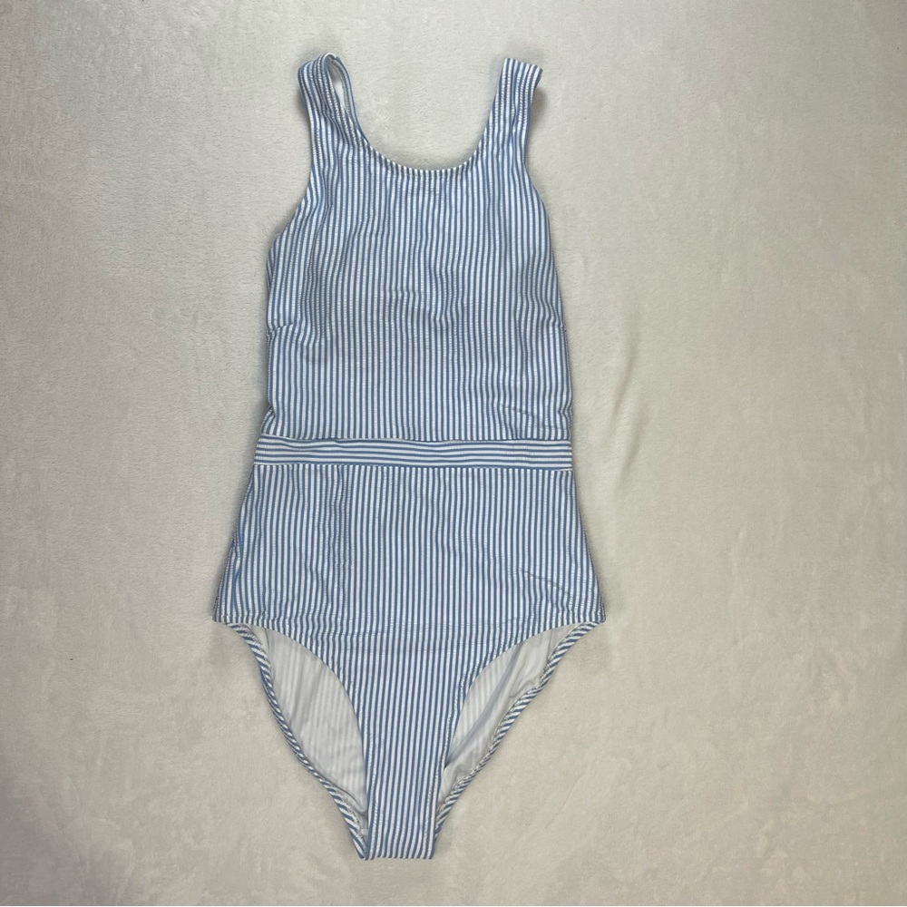 Old Navy Women’s One Piece Swim Suit Blue White Stripe Size Large